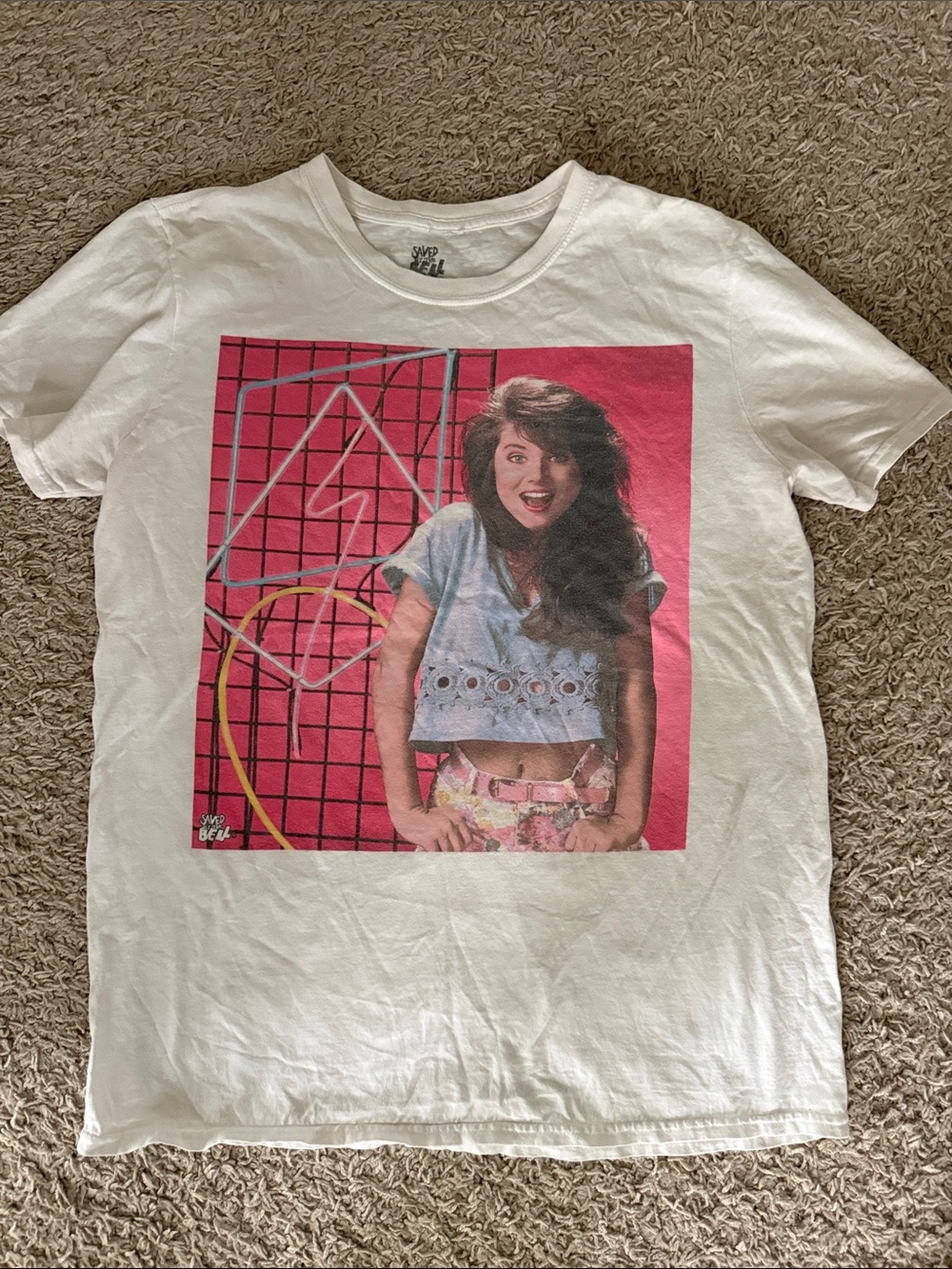 White Kids Short Sleeve Tee with Pink Retro Photo Print - (Brand Unspecified)